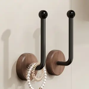 Walnut Wood Bathroom Hair Tie, No-Drill Wall-Mounted Storage Hook, Elastic Band Clip for Jewelry and Hair Accessories, Durable and Stylish Design