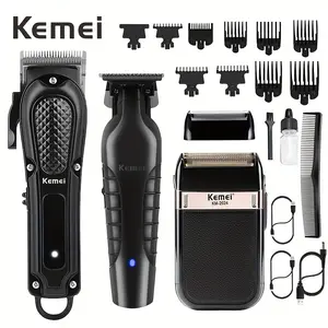 3 Pieces/1 Set Professional Reciprocating Shaver Kemei Men's Hair Clipper And Beard Trimmer Set Suitable For Home And Salon Use Ideal Holiday Gift For Dad