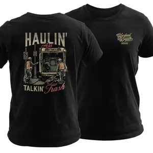 Haulin’ Ass Talkin’ Trash Garbage Man T Shirt, Funny Sanitation Worker Graphic Tee, Soft Cotton Blend Workman Shirt, Trash Collector Humor Design, Work to Death Job Apparel for Men & Women