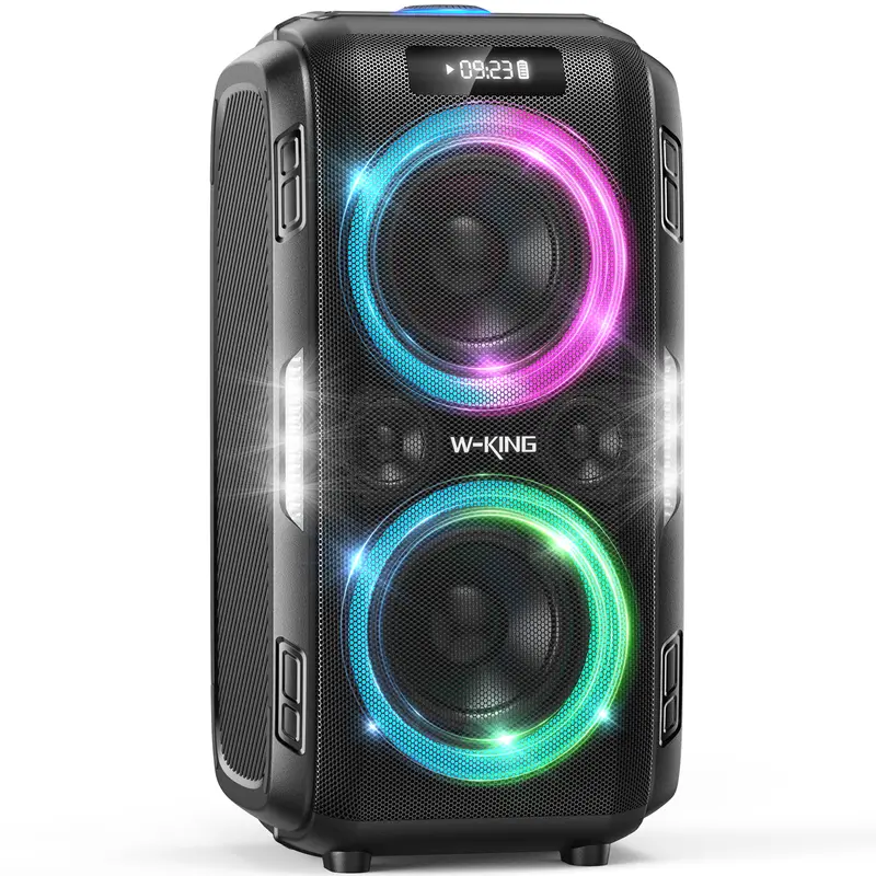 W-KING 270W Peak Waterproof Bluetooth Stereo Speaker - Portable Multifunctional Bass Speaker with 125dB Loudness, 12-Band EQ, IPX5 Rating, LED Light, 2.5-Inch Tweeters, Rechargeable Removable Battery, Mic/Guitar Jacks, Aux Input, Outdoor Singing Unit