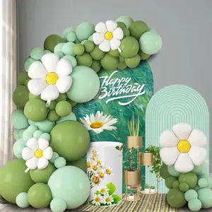 110pcs Chrysanthemum themed Balloon Arches Set Retro Olive Green Maca Green with White Chrysanthemums, Perfect for Birthday Opening Anniversary Singles Party Decoration Balloon Garland