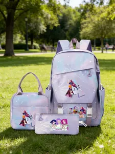 K-Pop Demon Hunter Backpack Set with Lunch Bag + Pencil Case, Cute Mermaid Scales Girl Schoolbag, Lightweight Travel Laptop Backpack