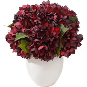 8PCS Lifelike Artificial Silk Hydrangea Flowers, Fake Hydrangea Flowers Bouquet with Stems, Full Faux Hydrangea for Home Wedding Table Office(Burgundy1)
