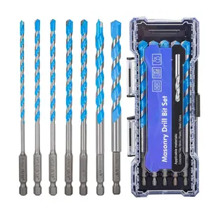 7 count 5/32"-3/8" Masonry Concrete Drill Bit Set,Tungsten Carbide Drill Bit Tip,Hex Shank Drill Bits Set for Tile,Brick,Marble,Plastic,Cement,,Glass etc.