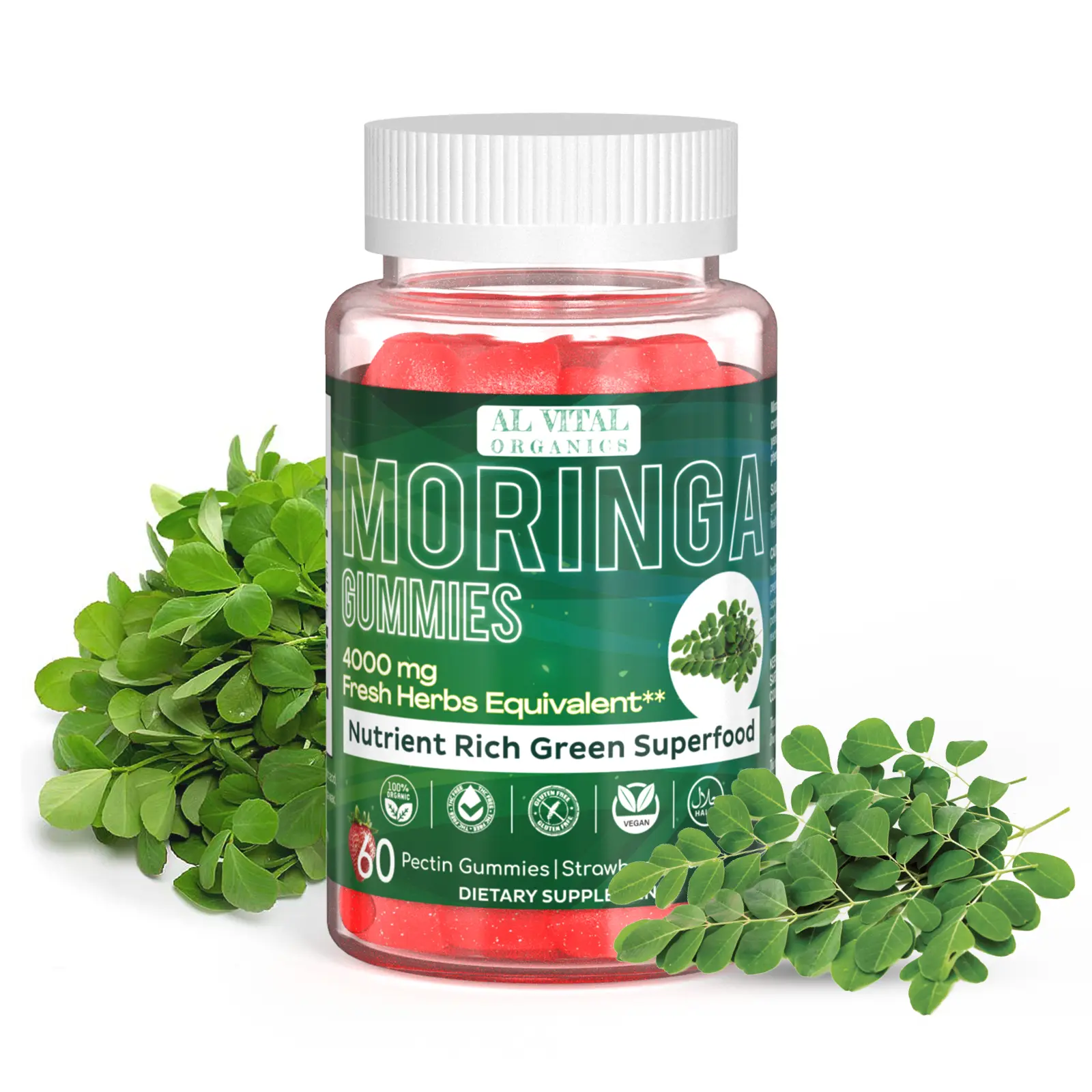 Al Vital Organics Organic Moringa Gummies | 4000 mg | Plant-Based Support for Immunity, Energy & Wellness | Vegan & Gluten-Free | Healthcare Fitness Dietary Supplement | 60 Gummies