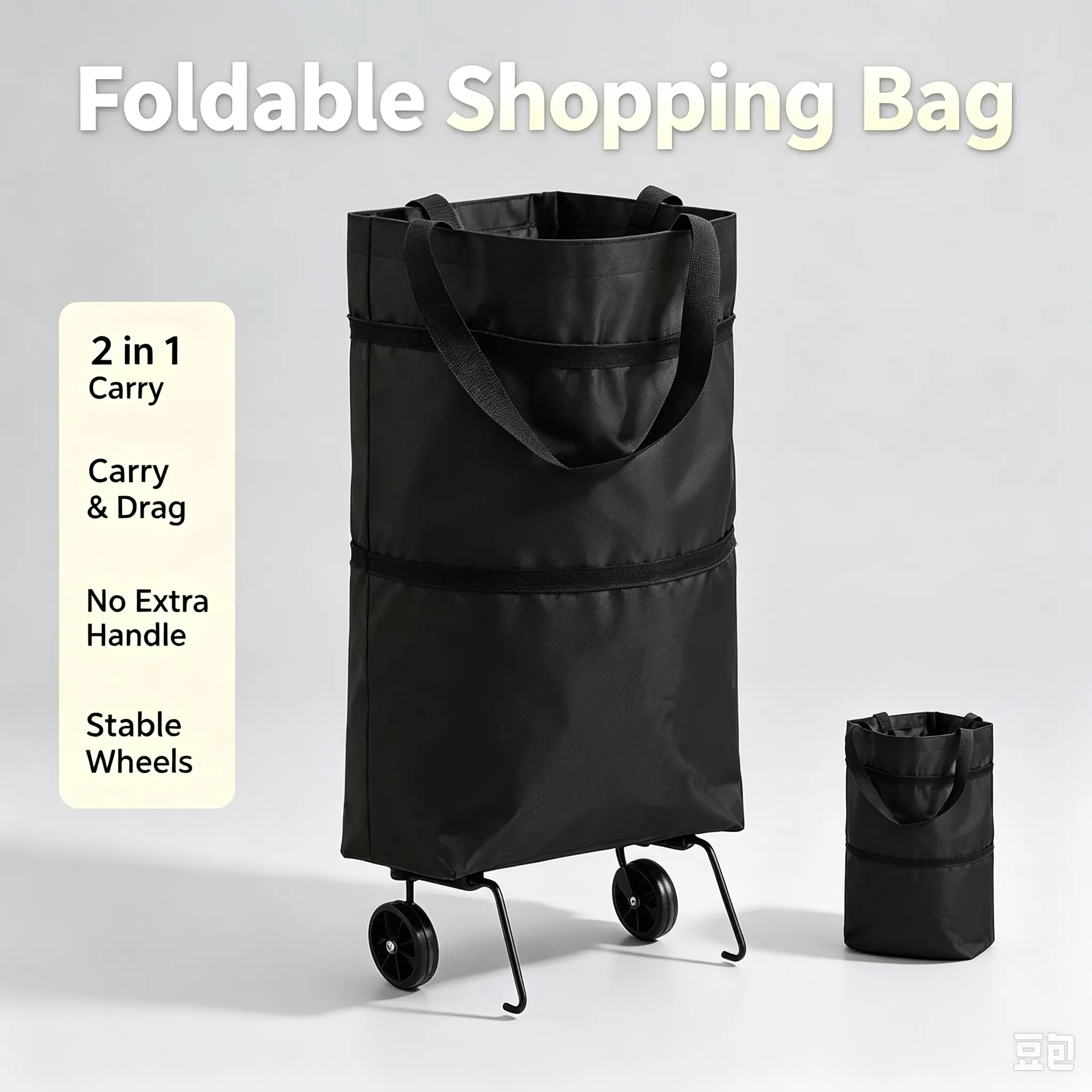 Foldable Wheeled Grocery Tote Bag, No Extended Handle, Large Capacity Oxford Cloth Reusable Rolling Shopping Bag For Groceries Market Grocery Haul waterproof