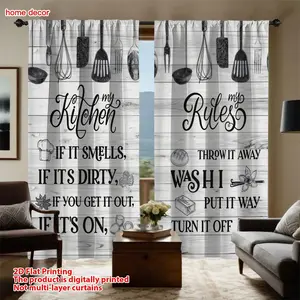 2pcs American Country Style Kitchen Curtains, 2D Print Luxury European Living Room Bedroom Decor, Durable Polyester Fabric, Fall Decoration