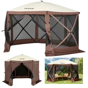 VEVOR Gazebo Screen Tent, 12x 12 ft, 6 Sided Pop-up Camping Canopy Shelter Tent with Mesh Windows, Portable Carry Bag, Ground Stakes, Large Shade Tents for Outdoor Camping, Lawn and Backyard