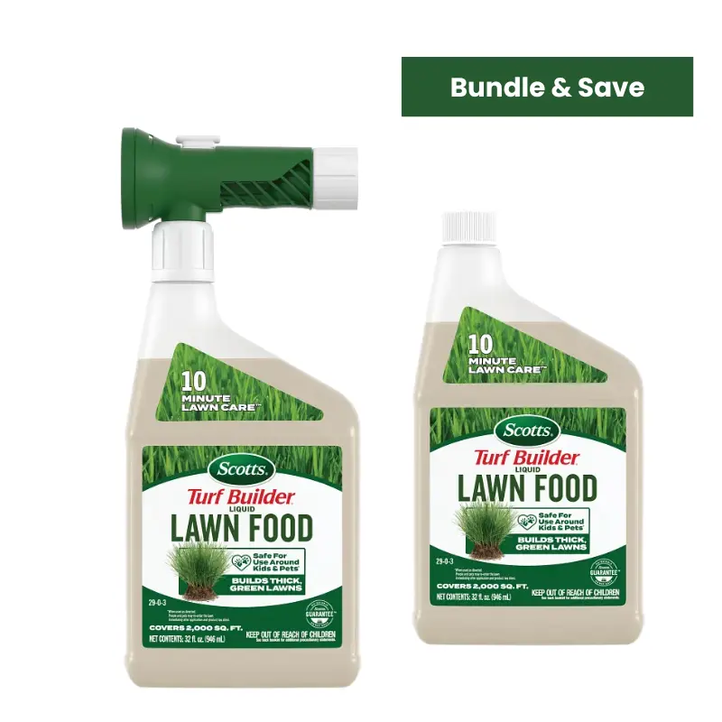 Scotts Turf Builder Liquid Lawn Food Bundle with 32 fl. oz. Eco-Conscious Refill - Fast-Acting Garden Fertilizers, Grass Fertilizer for Lawn, Low Effort High Results, Greener Stronger Solution (Covers 2,000 sq ft., Works on All Grass Types)