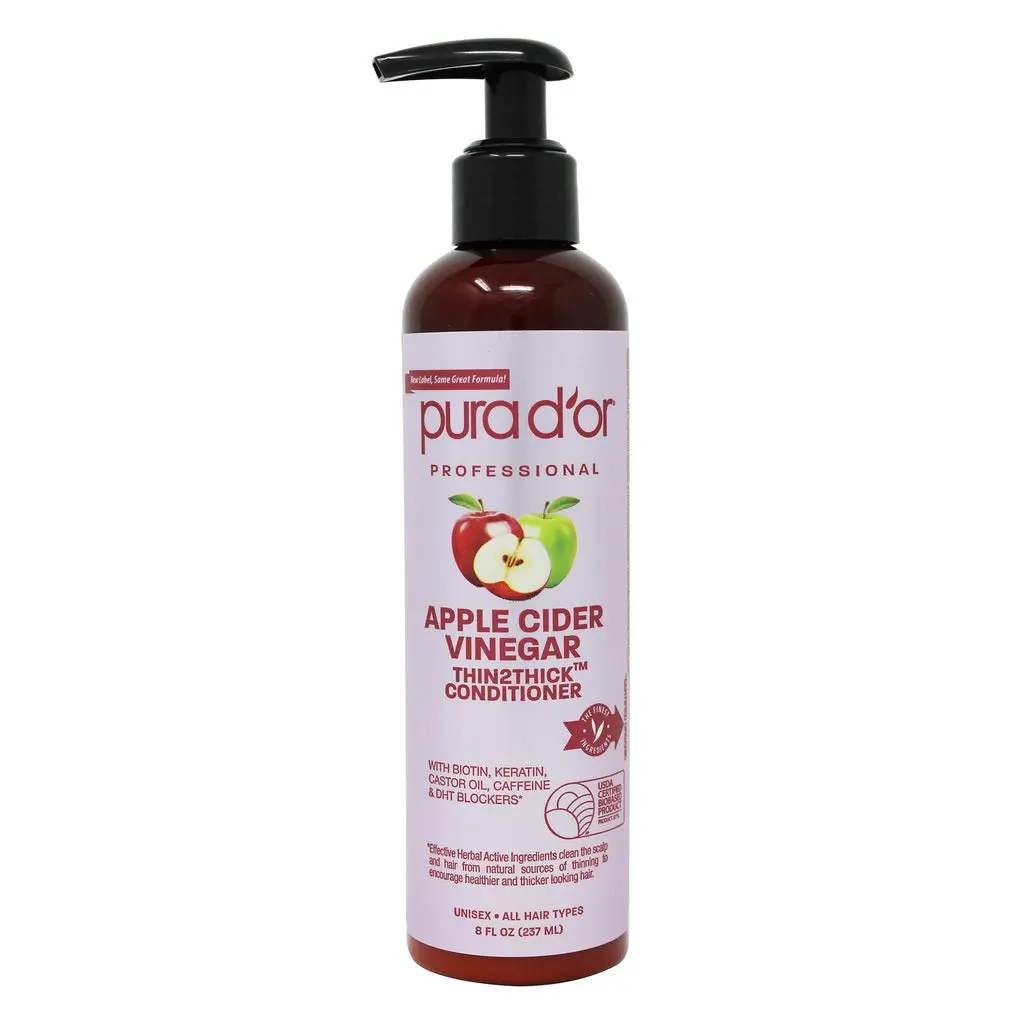 PURA D’OR Apple Cider Vinegar Thin2Thick Conditioner 8oz (237ml) – Biotin & Keratin Conditioner for Thinning Hair, Scalp Hydration & Frizz Control