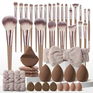 44Pcs Multifunctional Face Makeup Tool Set Makeup Brushes Set with Mini and Standard Makeup Sponges, Headband, Wristbands, Water Drop Finger Puffs, Triangle Puffs, Facial Makeup Products, Professional Make up Tools for Makeup Lovers