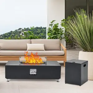 【GARVEE】48" Outdoor Fire Table, 48 inch Rectangle Propane Gas Fire Pit Table, 50,000 BTU Modern Firepit with 16 inch Tank Cover Side Table, Wind Guard, Fire Glass, Rain Cover, Antique Bronze