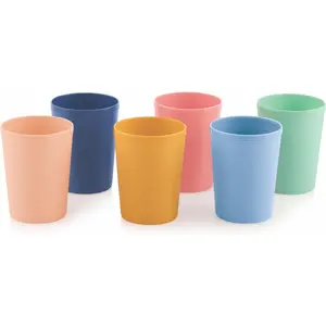 Unbreakable Stacking Cups Set of 6 - Colorful 8Oz  Cups  for Water, Juice, Milk, Smoothie - Non-BPA Plastic Cup for Kitchen, Picnics, Parties - -Friendly Smooth Rim