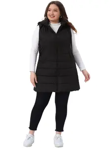 Agnes Orinda Women's Plus Size Long Puffer Vest Hooded Zip Up Sleeveless Casual Quilted Jacket with Pockets