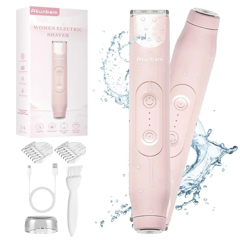 Women's 2-in-1 Cordless Charging Trimmer Shaver Set, Waterproof Wet/Dry Intimate Pubic & Body & Face Personal Care Electric Hair Removal Appliance, Wet/Dry Use