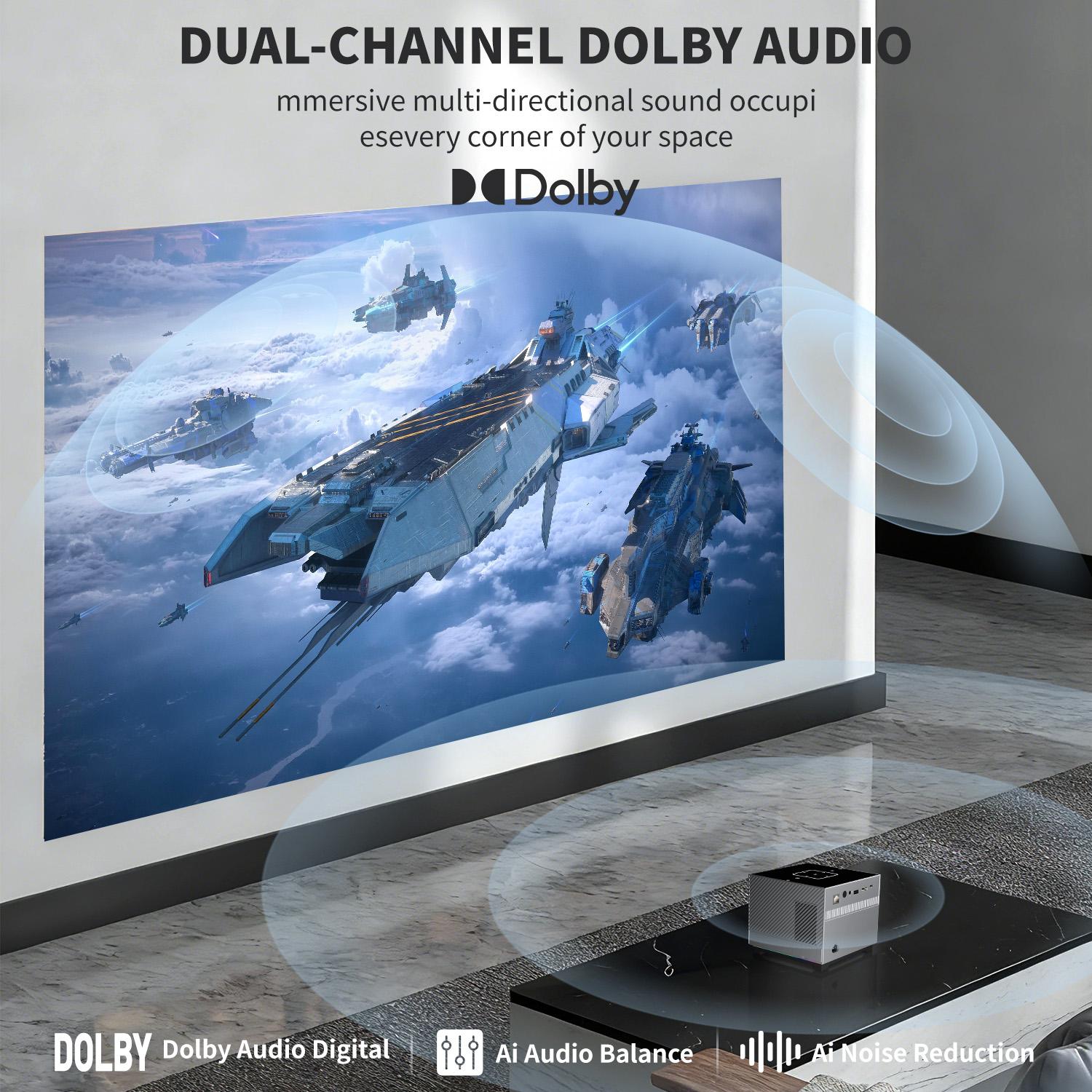 X3 Portable Projector, supports Android 8K decoding, Bluetooth 5.0, Wi‑Fi, 1080p Full HD, short‑throw LCD projector, suitable for home theater, gaming, and movies — compatible with smartphones/tablets/laptops; mini portable projector, portable projector