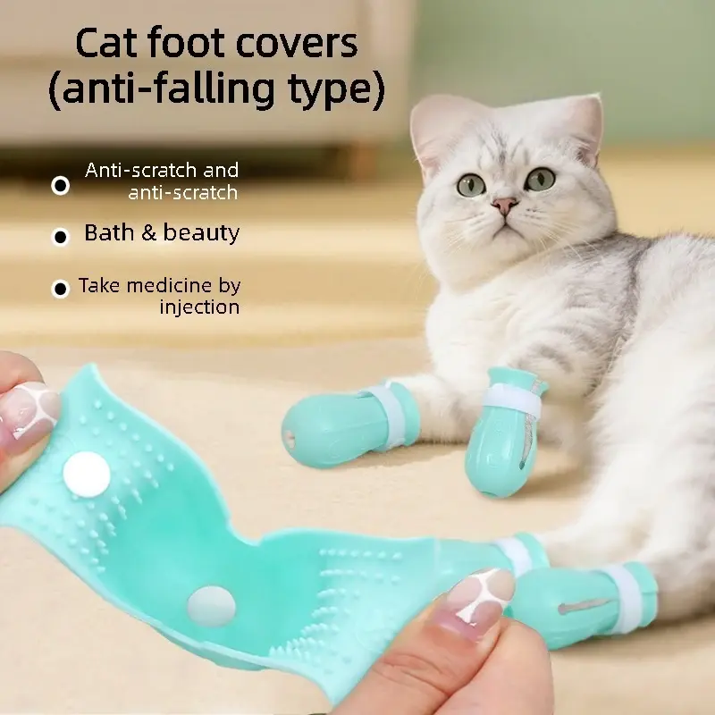Cat Paw Covers 4Pcs Soft Silicone Anti Scratch Adjustable Paw Protectors for Bathing Grooming Nail Trimming Medicine Injection