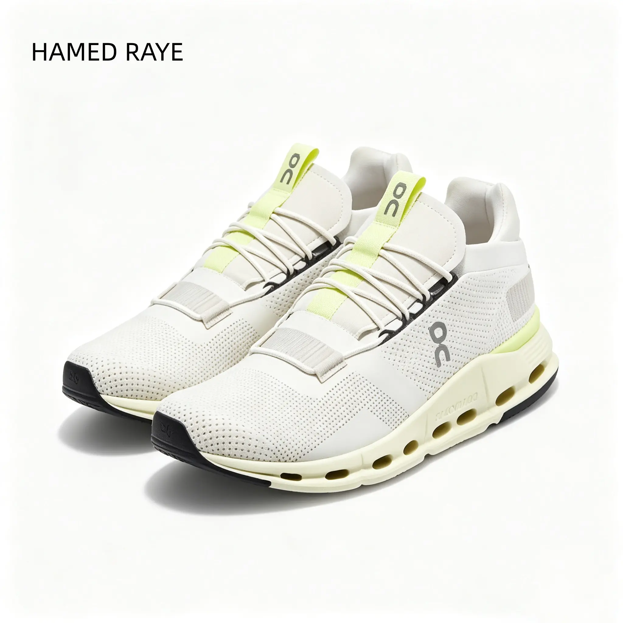 Off White Light Lime Mesh Running Shoes Hollow Cushion Sole Breathable Knit Athletic Sneakers Outdoor Jogging Walking Trainers Unisex