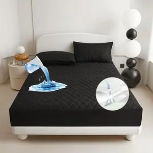 Waterproof Mattress Protector Set, 3 Counts/set Including 1 Count Fitted Sheet & 2 Counts Pillowcase, Bedding Supplies for Home Bedroom Hotel, Waterproof Mattress Cover