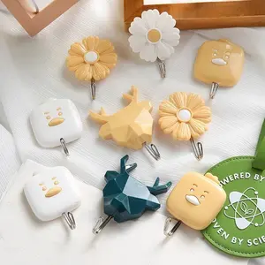 2 Pack No Drill Adhesive Hooks, Cute Cartoon Deer Flower Design for Dorm Room or Bathroom, Perfect Storage Solution for Students