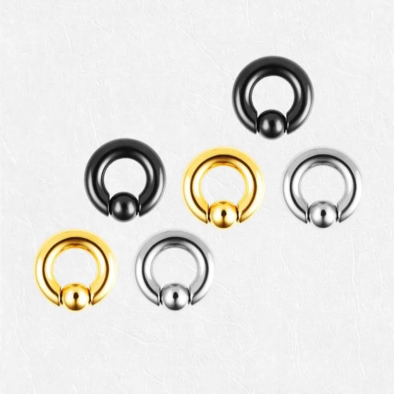 Captive hoop Gauge hoops silver black and gold color ear weights or gaged septum ring : 16g 14g 12g 10g 8g 6g 4g 2g 0g 00g