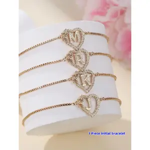 Women's Elegant Heart Design Initial Letter Charm Bracelet, Heart Shaped Bracelet, Exquisite Trendy Bracelet, Letter Link Bracelet for Women & Girls As Gift