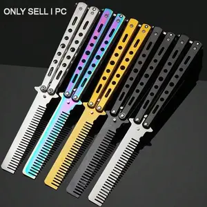 Butterfly Practice Comb Foldable Men's Steel Training Tool, Unsharpened Stainless Steel, Outdoor Beginner Use, 1pc