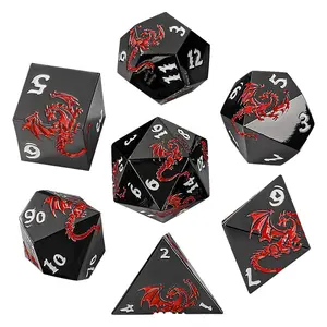 Face Dragon Flat Dnd Alloy Dice Set, Metal Dice Set with Dragon Pattern, 7 Multi-Faced Metal Dnd Dice Set, Polyhedral Dice Set, Role-Playing Board Game Accessories