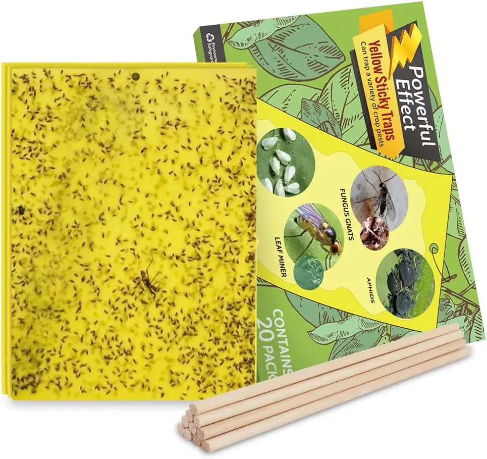 Kensizer 20-Pack Yellow Sticky Fruit Fly Trap - 6x8 inches Pest Repellent Indoor Insect Control, Attracting Stick Indoor Insect Control for Fungus Gnats, Whiteflies, Aphids, Leaf Miners, Twist Ties Included, No Battery