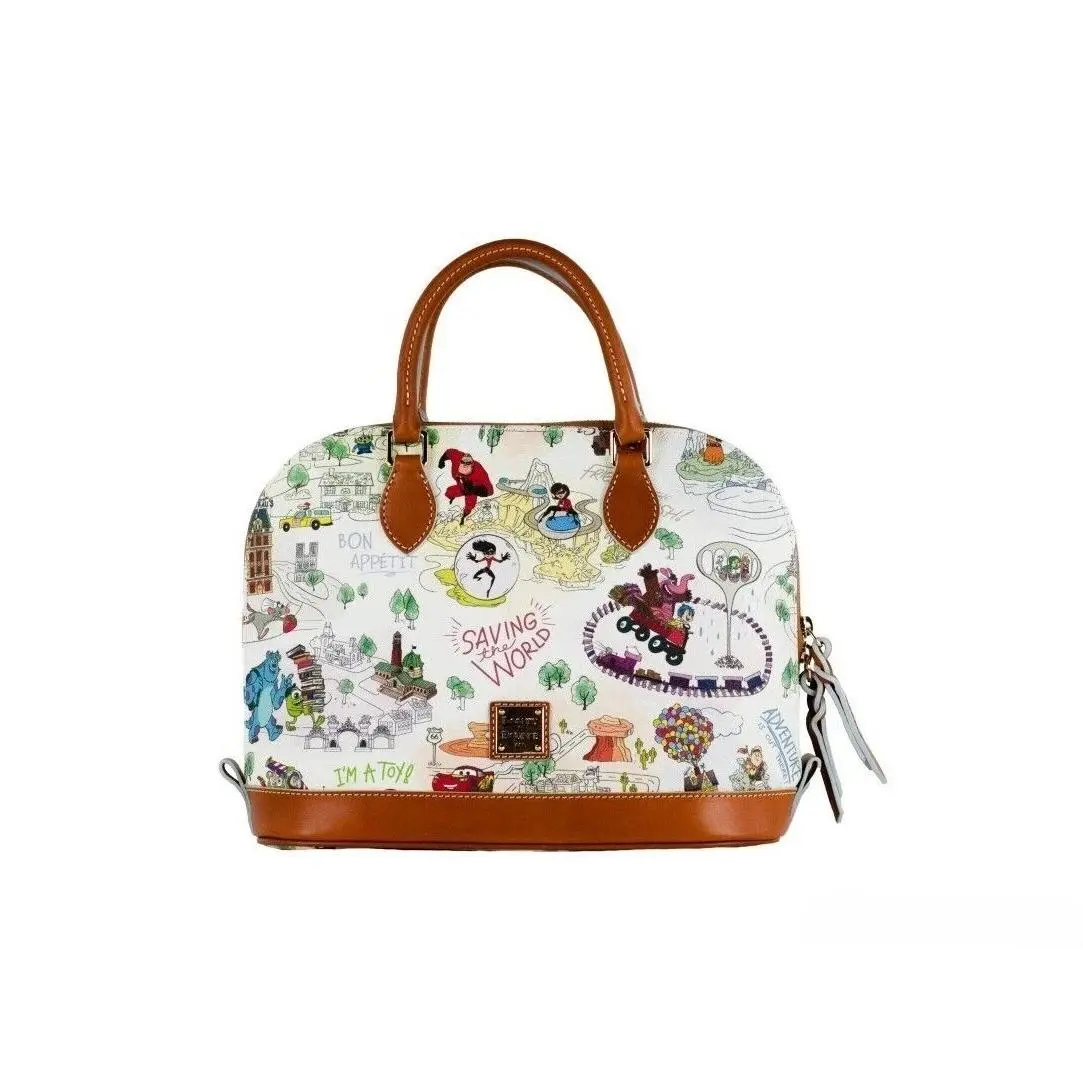Pre-owned Dooney & Bourke Leather and Textile, Leather, Pvc Crossbody Bags Pixar Maps Satchel Crossbody Bag Women's Purse
