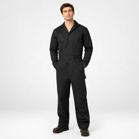 NY Threads Men's Polycotton Twill Long Sleeve Work Coverall Uniform - Durable and Tough, Elastic Waist, 2-Way Zipper, Bi-Swing Back, Stain Resistant, Knitted Details, Pockets for Auto, Construction Jobs