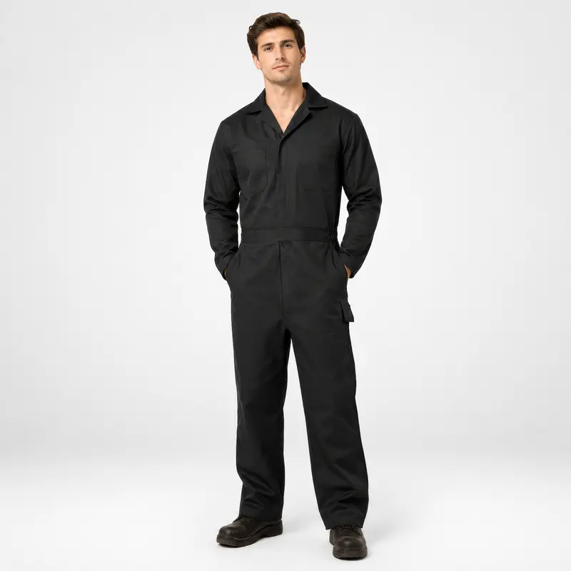 NY Threads Men's Polycotton Twill Long Sleeve Work Coverall Uniform - Durable and Tough, Elastic Waist, 2-Way Zipper, Bi-Swing Back, Stain Resistant, Knitted Details, Pockets for Auto, Construction Jobs