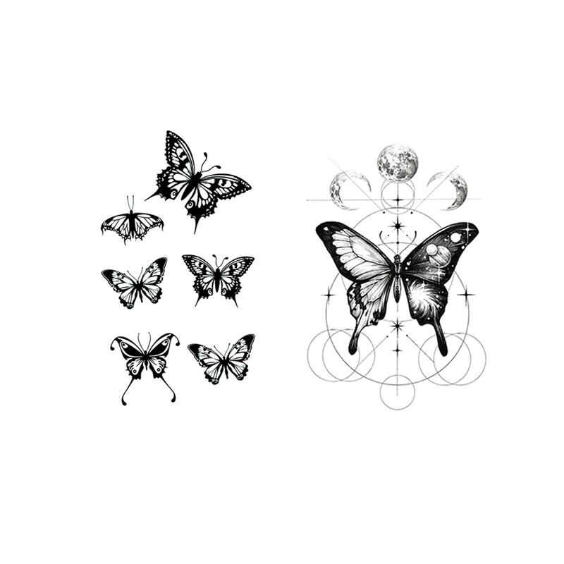 Butterfly, Moon, And Planet Waterproof Temporary Tattoo Stickers,Body Art Fake Tattoos For Men And Women, Suitable For Arms, Legs, Shoulders, And Waist,Perfect For Festivals, Parties, Gifts, Holidays, And Valentine'S Day.