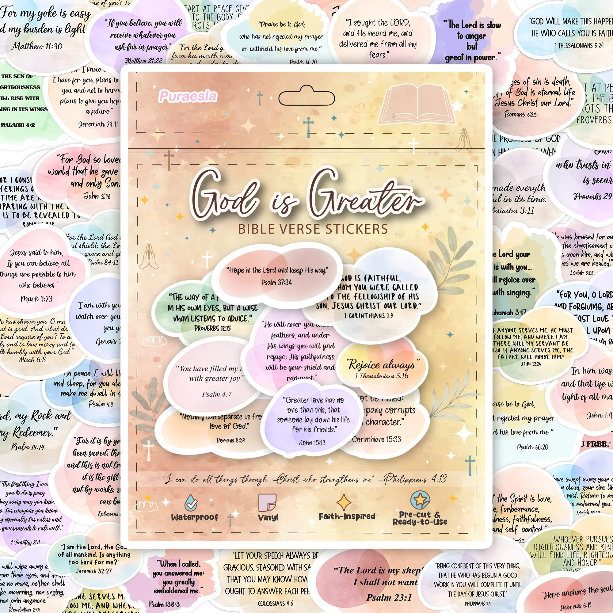 224PC Christian Bible Verse Stickers Watercolor – Bible Decor, Faith Inspired Inspirational Journaling & Study Stickers for Water Bottles, Laptops, Notebooks & Scrapbooking – Waterproof