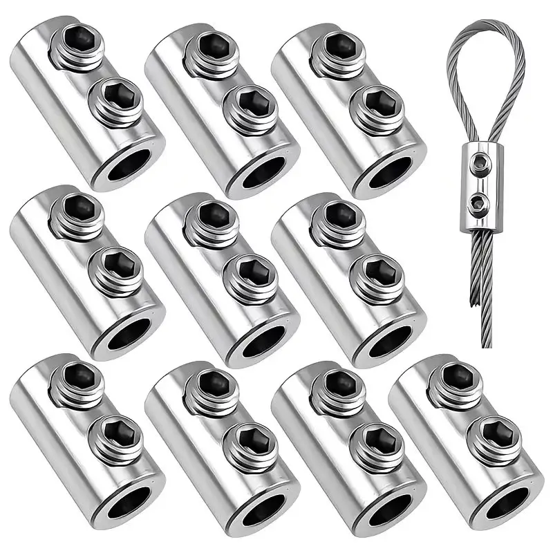 GJANSH 10Pcs Stainless Steel Wire Rope Clamps, 1/8" Double Hole Wire Cable Clips with L-Wrench, Heavy Duty Cable Crimp Loop Fastener for Garden, Camping, DIY Hanging Projects summerwins