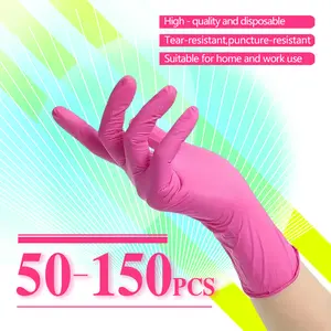 50-150 Count Rose Pink Nitrile Protective Gloves (Comfort Series) Waterproof, stain-resistant & tear-proof. Ideal for daily cleaning, restaurant service, pet care, beauty & hairdressing. Disposable bulk pack for home and commercial use.