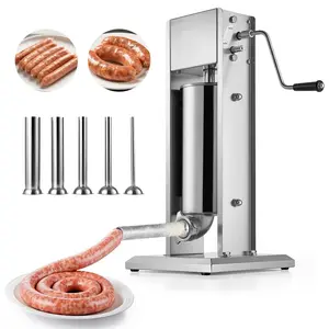 Manual Sausage Stuffer, 11 Lb Capacity, 5 Tubes Included, Versatile Sausage Filler For Commercial And Home Use, Hand Crank Meat Casing Filler, Durable Food Grade Stainless Steel Construction, Easy To Clean And Operate
