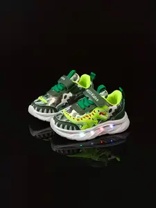Halloween Tyrannosaurus Rex Light-Up Kids Shoes, Boys' Sporty Glow Sneakers, Anti-Slip Soft Sole Casual Footwear for Spring & Fall, LED Shoes