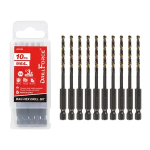 10 count 9/64" Impact Hex Drill Bit Set, Black  Drill Bits Set, HSS Quick Change Impact Driver Drill Bit Set for Copper, , Zinc Alloy, , Plastic