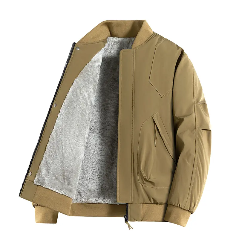 Winter New Korean Version Baseball Jacket Plus Size Fleece-Lined Jacket Men's Thickened Warm Jacket Waterproof Trendy Brand Douyin Live Cotton Jacket Men's Coat Men's Large Pocket Flight Jacket