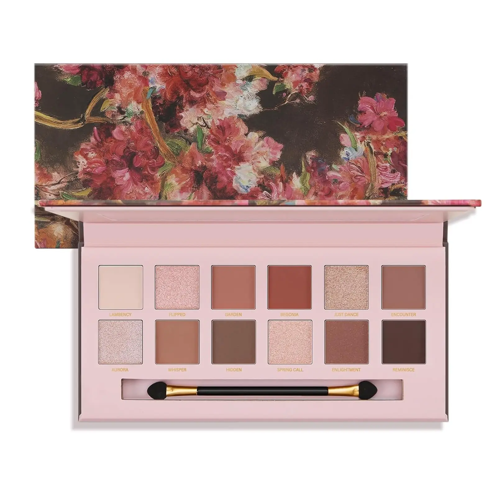 12-Color Vintage Floral Eyeshadow Palette, Matte & Shimmer, Long-Lasting, Includes Brush, Perfect for Beginners, Daily & Party Use