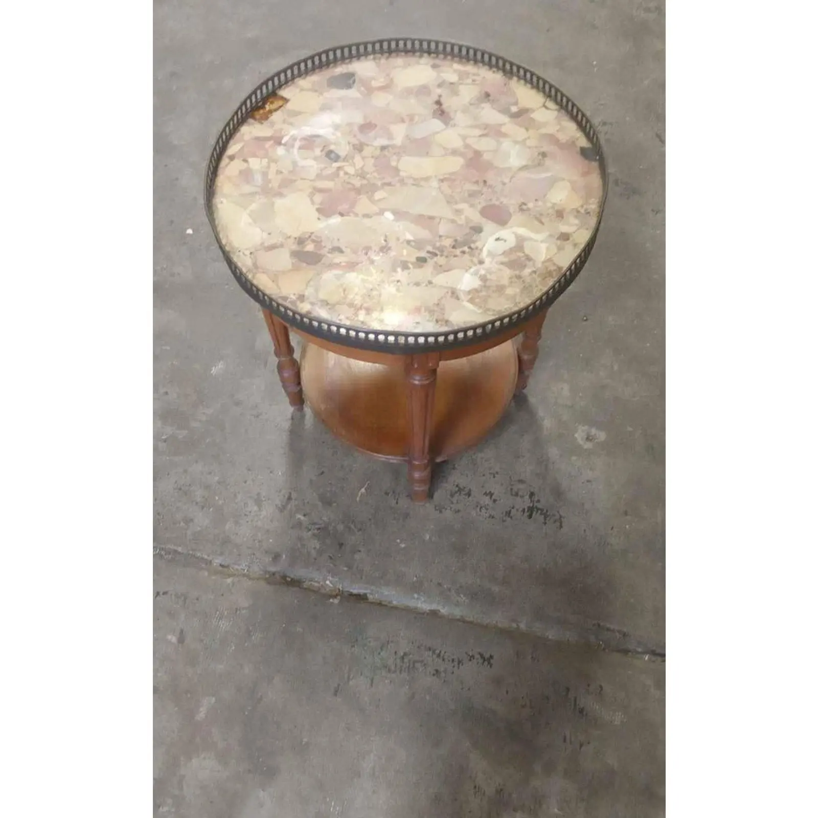 Vintage French-Style Faux Marble Top Mahogany Side Table