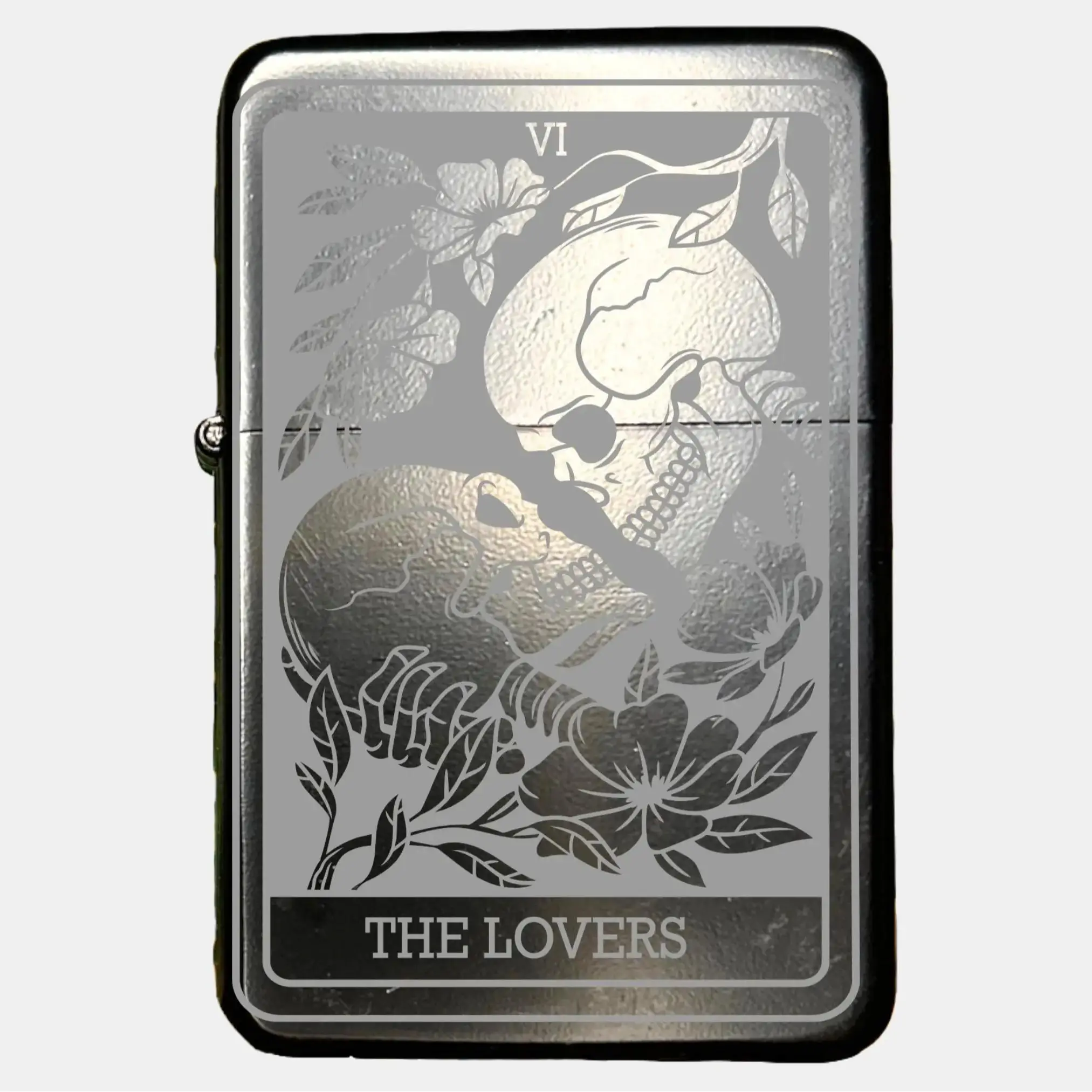 Metal Ornamental Lighter Cover - Tarot Card Engraved Accessory with The Lovers Design, Spiritual Gift for Lighters