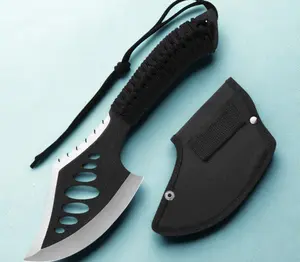 Camping Survival Hatchet - Compact High-Carbon Ionized Steel Blade with Serrated Spine Nylon-Wrapped Handle & Heavy-Duty Sheath for Enhanced Impact