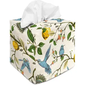 Tissue Box Cover Square Decorative Tissue Box Holder Cute Funny Cube Tissue Case Cover-Blue Bird Tissue Box Cover