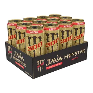 Monster Energy Java 300 Triple Shot Robust Coffee + Cream 15 Fl Oz Pack of 12 Plant-Based Energy Drink with 300mg Caffeine