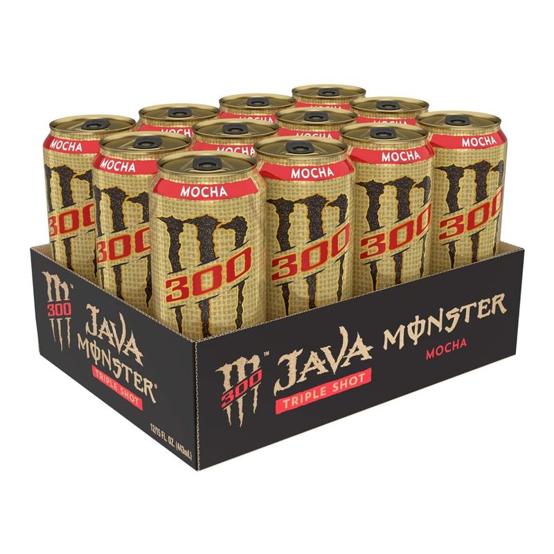 Monster Energy Java 300 Triple Shot Robust Coffee + Cream 15 Fl Oz Pack of 12 Plant-Based Energy Drink with 300mg Caffeine