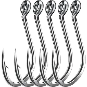 50PCS Sharp Barbed Fishing Hooks HighCarbon Steel UltraStrong Single Size with Hole for Easy Tying Secure Portable Box Included