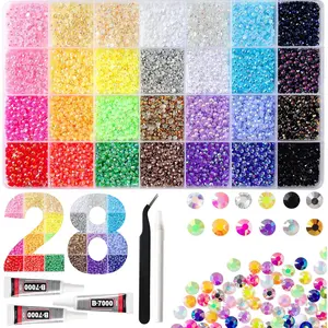36000Pcs 28 Colors Jelly Resin Rhinestones for Bedazzling, 3mm Multicolor Flatback Gems for Diamond Art, Bedazzler Kit with 3Pcs 10ml B7000 Jewelry Glue for Bedazzled Kits Crafting Nail Book Decor