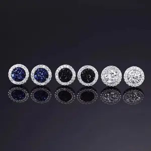OEM Strong Magnetic Stud Earrings Set with Diamond Design for Men Women kids Unisex No Piercing Required Blue Black Silver Colors Classic Circle Zircon Stone